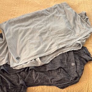 Lululemon bundle of 2 -Gray pin stripes and Black Heather V-Neck T-Shirts size 6